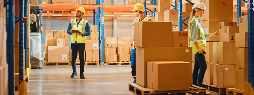 A group of workers efficiently organizing items in a warehouse, preparing for a smooth transition to new homes.
